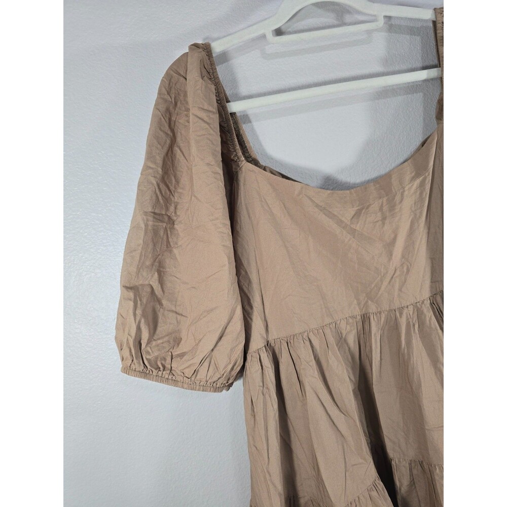 American Eagle Puff Sleeve Tiered Babydoll Mini Dress Tan Size XXL Milkmaid BX - Picture 2 of 8